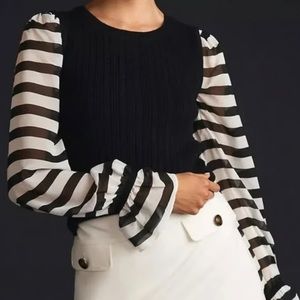 Anthropologie Maeve black white striped sleeve sweater size small